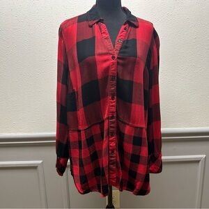 CATO Red & Black Checkered Long Sleeve Button Down Blouse size 18/20 W
